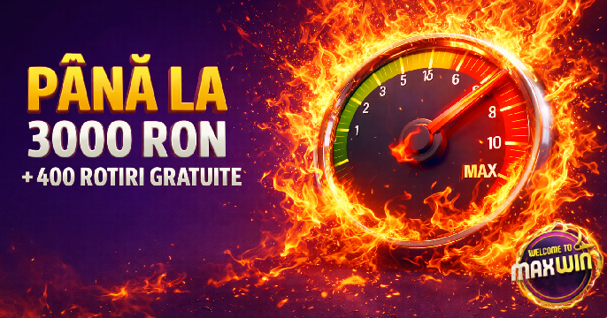 Maxwin Casino banner principal bonus 3000 RON și 400 rotiri gratuite ofertă bun venit